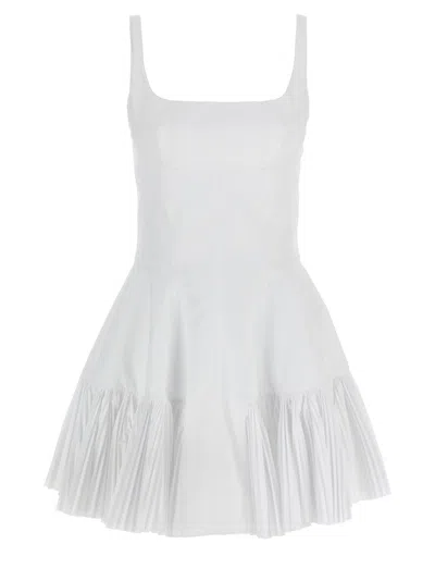 Giovanni Bedin Cotton Blend Mini Dress With Pleated Hem In White
