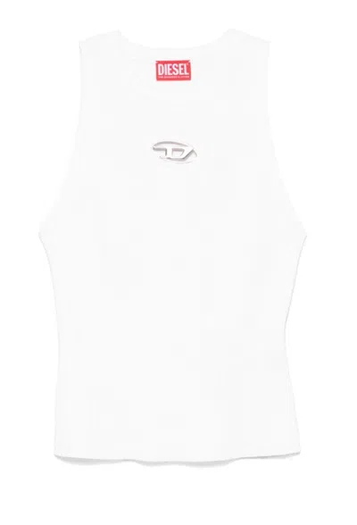 Diesel Sleeveless Ribbed Knit Top With Metallic Logo Detail In White