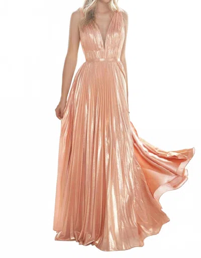 Cinderella Divine A-line Metallic Pleated Gown In Rose Gold In Multi
