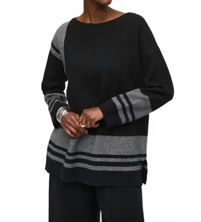 Joseph Ribkoff Striped Pullover Boxy Sweater In Black/vanilla In Black