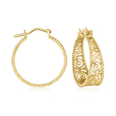 Ross-simons 18kt Gold Over Sterling Rose Cutout Hoop Earrings In Multi
