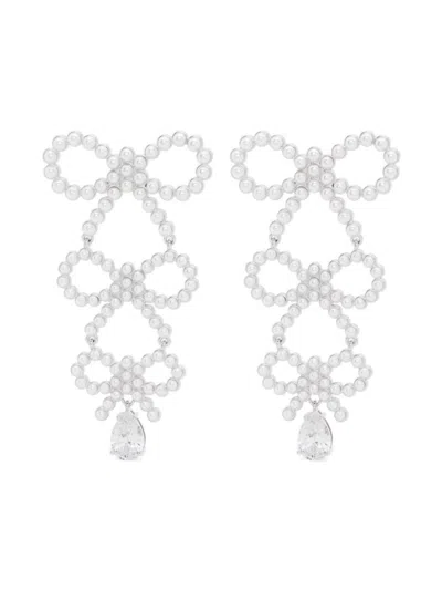 Self-portrait Tiered Pearl Bow Earrings In Multi