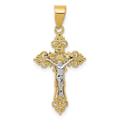 Diamond2deal 14k Two-tone Gold Small Lacy-edge Inri Crucifix Pendant In Multi