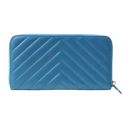 Pre-owned Chanel Blue Leather Long Wallet (bi-fold) ()