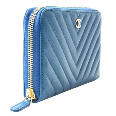 Pre-owned Chanel Blue Leather Long Wallet (bi-fold) ()