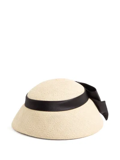 Valentino Vlogo Signature Panama Bucket Hat With Satin Bow In Multi