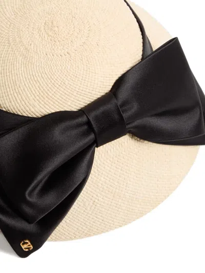 Valentino Vlogo Signature Panama Bucket Hat With Satin Bow In Multi