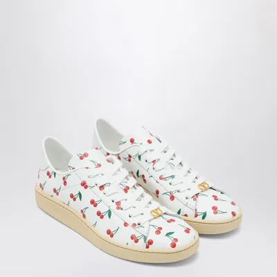 Valentino Garavani Royco Sneaker In Nappa Calfskin With Cherryfic Pattern In White