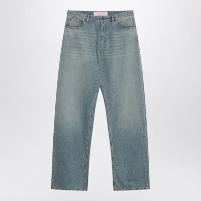 Valentino Stitched Belt Loops Straight Five-pocket Trousers In Blue