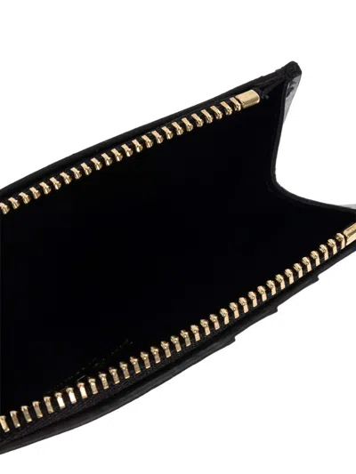 Alexander Mcqueen Logo Stamped Leather Zip Cardholder In Black