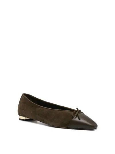 Aquazzura Gioia Bow-detailed Leather-trimmed Suede Ballet Flats In Green
