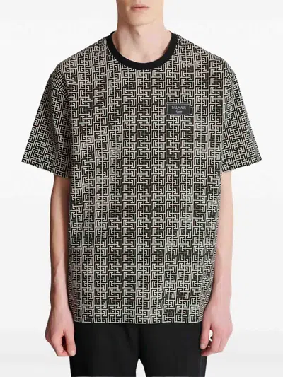 Balmain Men's Monogram Jacquard Signature Label T-shirt In Black