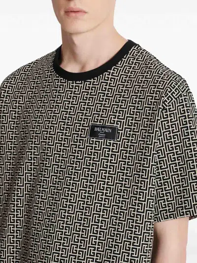 Balmain Men's Monogram Jacquard Signature Label T-shirt In Black