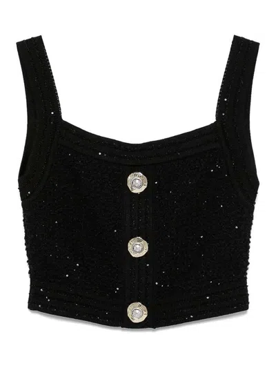 Balmain Tweed Crop Top In Black