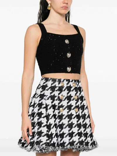 Balmain Tweed Crop Top In Black