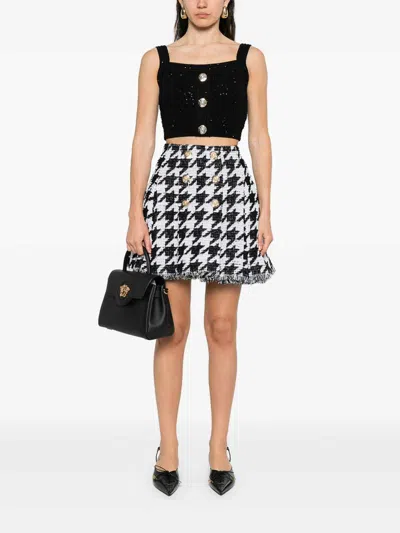 Balmain Tweed Crop Top In Black