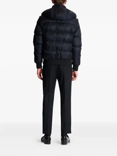 Balmain Short Nylon Jacquard Down Jacket With Black Monogram Men