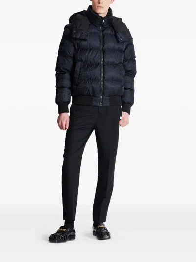 Balmain Short Nylon Jacquard Down Jacket With Black Monogram Men