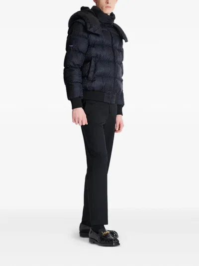 Balmain Short Nylon Jacquard Down Jacket With Black Monogram Men