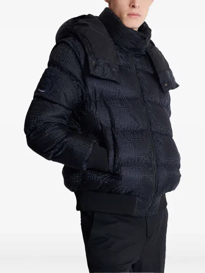 Balmain Short Nylon Jacquard Down Jacket With Black Monogram Men