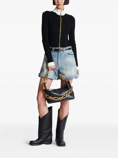 Balmain Sync Black Mini Handbag With Chain-link And Logo Plaque In Leather Woman In Black