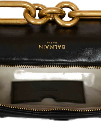 Balmain Sync Black Mini Handbag With Chain-link And Logo Plaque In Leather Woman In Black