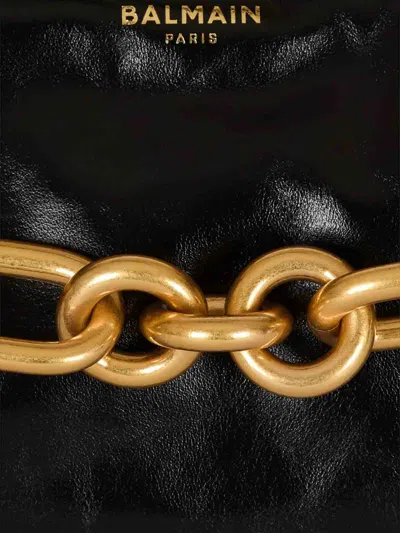 Balmain Sync Black Mini Handbag With Chain-link And Logo Plaque In Leather Woman In Black