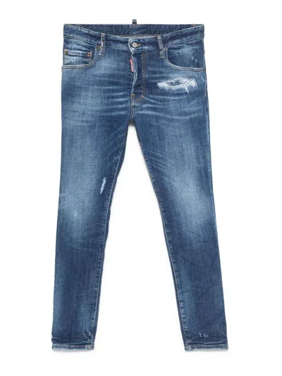Dsquared2 Slim-fit Distressed Blue Denim Jeans In Blue