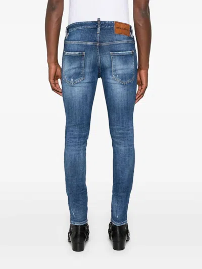 Dsquared2 Slim-fit Distressed Blue Denim Jeans In Blue