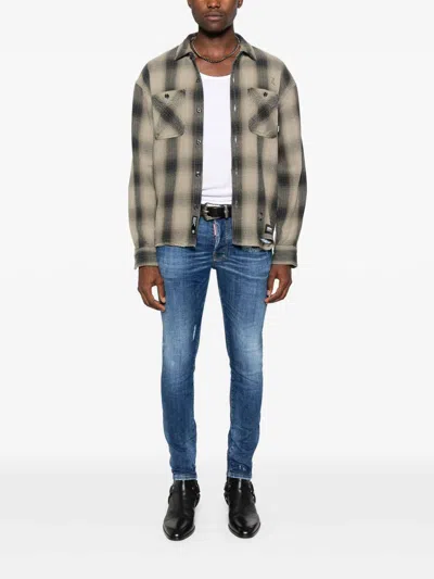 Dsquared2 Slim-fit Distressed Blue Denim Jeans In Blue
