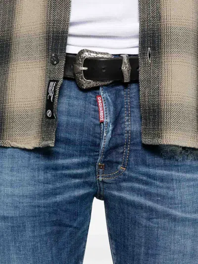 Dsquared2 Slim-fit Distressed Blue Denim Jeans In Blue