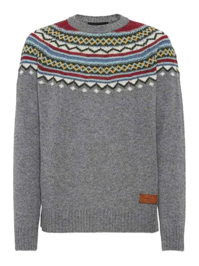 Dsquared2 Wool Sweater With Geometric Pattern In Multi