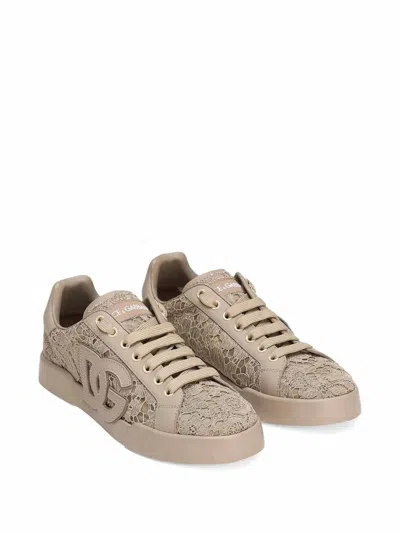 Dolce & Gabbana Sneaker With Embroidery In Neutral