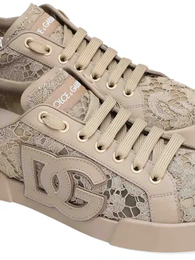 Dolce & Gabbana Sneaker With Embroidery In Neutral