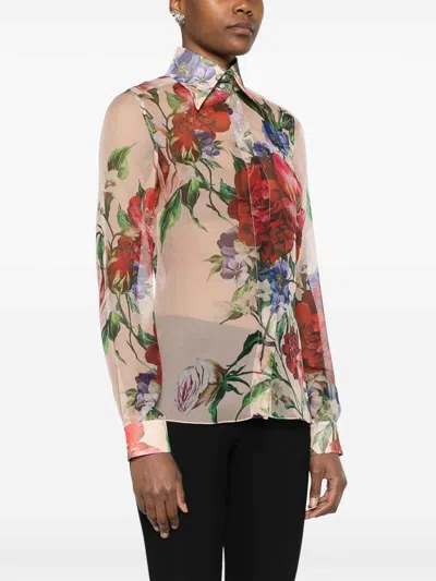Dolce & Gabbana Floral-print Silk Shirt In Multicolor