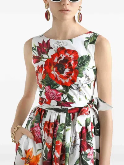 Dolce & Gabbana Flower-print Sleeveless Poplin Dress In Animal Print