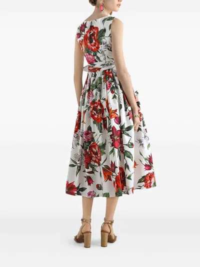 Dolce & Gabbana Flower-print Sleeveless Poplin Dress In Animal Print
