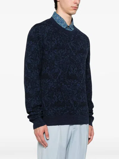 Etro Maglione In Misto Cotone Ricamato  Uomo In Black