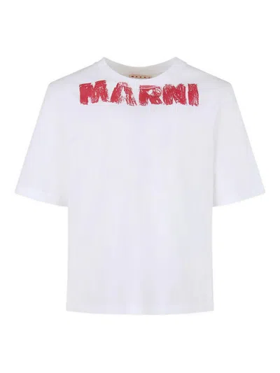 Marni Cotton T-shirt With Maxi Print In White