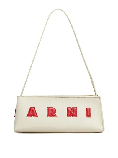 Marni Borsa A Spalla Museo Baguette In Pelle Crema In White