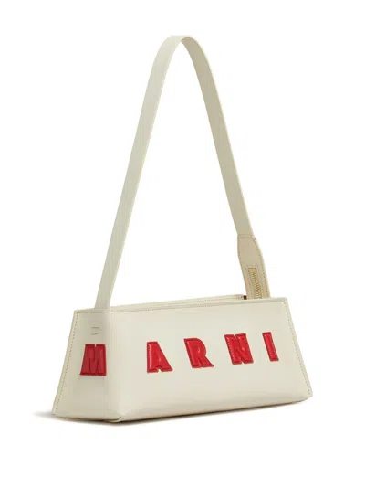 Marni Borsa A Spalla Museo Baguette In Pelle Crema In White
