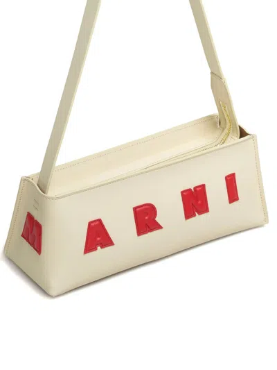Marni Borsa A Spalla Museo Baguette In Pelle Crema In White