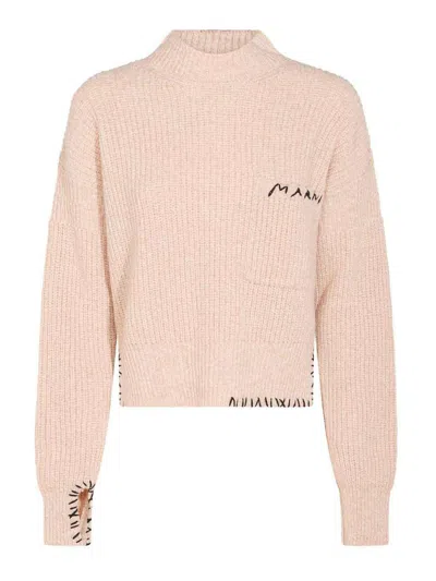 Marni Asymmetrical Turtleneck Sweater With Ribbed Texture In Beige