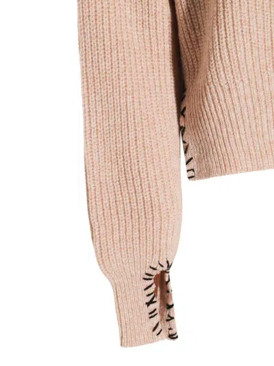 Marni Asymmetrical Turtleneck Sweater With Ribbed Texture In Beige