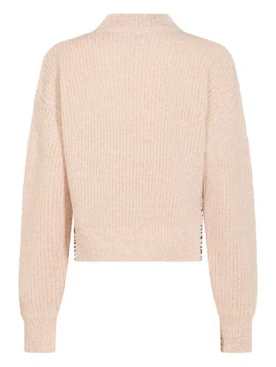 Marni Asymmetrical Turtleneck Sweater With Ribbed Texture In Beige