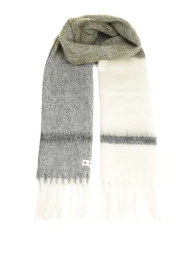Marni Long Color-block Scarf With Fringed Ends In White