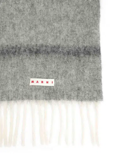 Marni Long Color-block Scarf With Fringed Ends In White