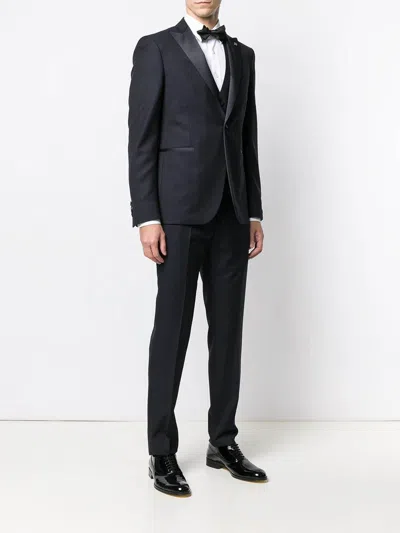 Tagliatore Three-piece Tailored Suit In Rich Blue Virgin Wool In Black