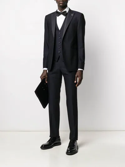 Tagliatore Three-piece Tailored Suit With Silk-effect Lapels In Black