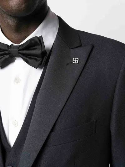 Tagliatore Three-piece Tailored Suit With Silk-effect Lapels In Black